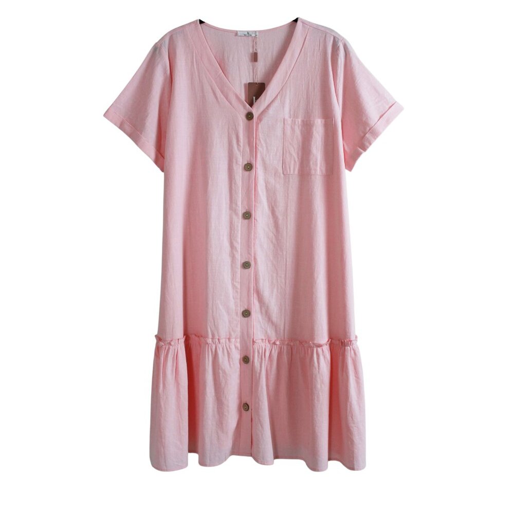 Button-front Cotton Mini Shift Dress